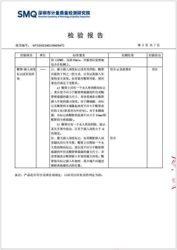 专利证书-LEAPER莉泊自行车检测报告3
